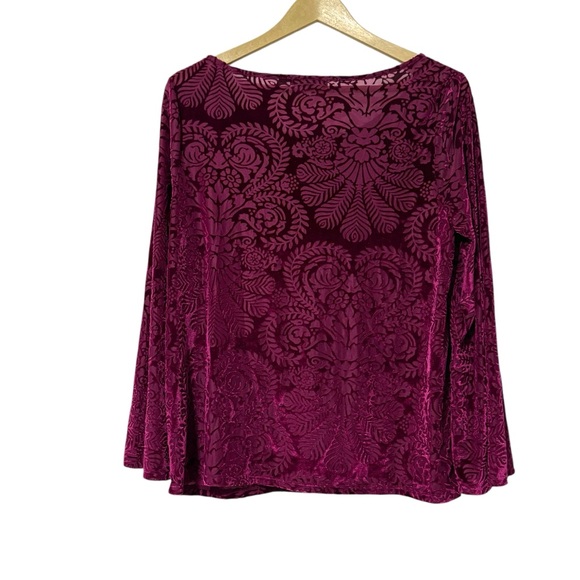 Roz & Ali Magenta Velvet Burnout Long Sleeve Shirt Whimsigoth Fairy Grunge Fall - Picture 2 of 5